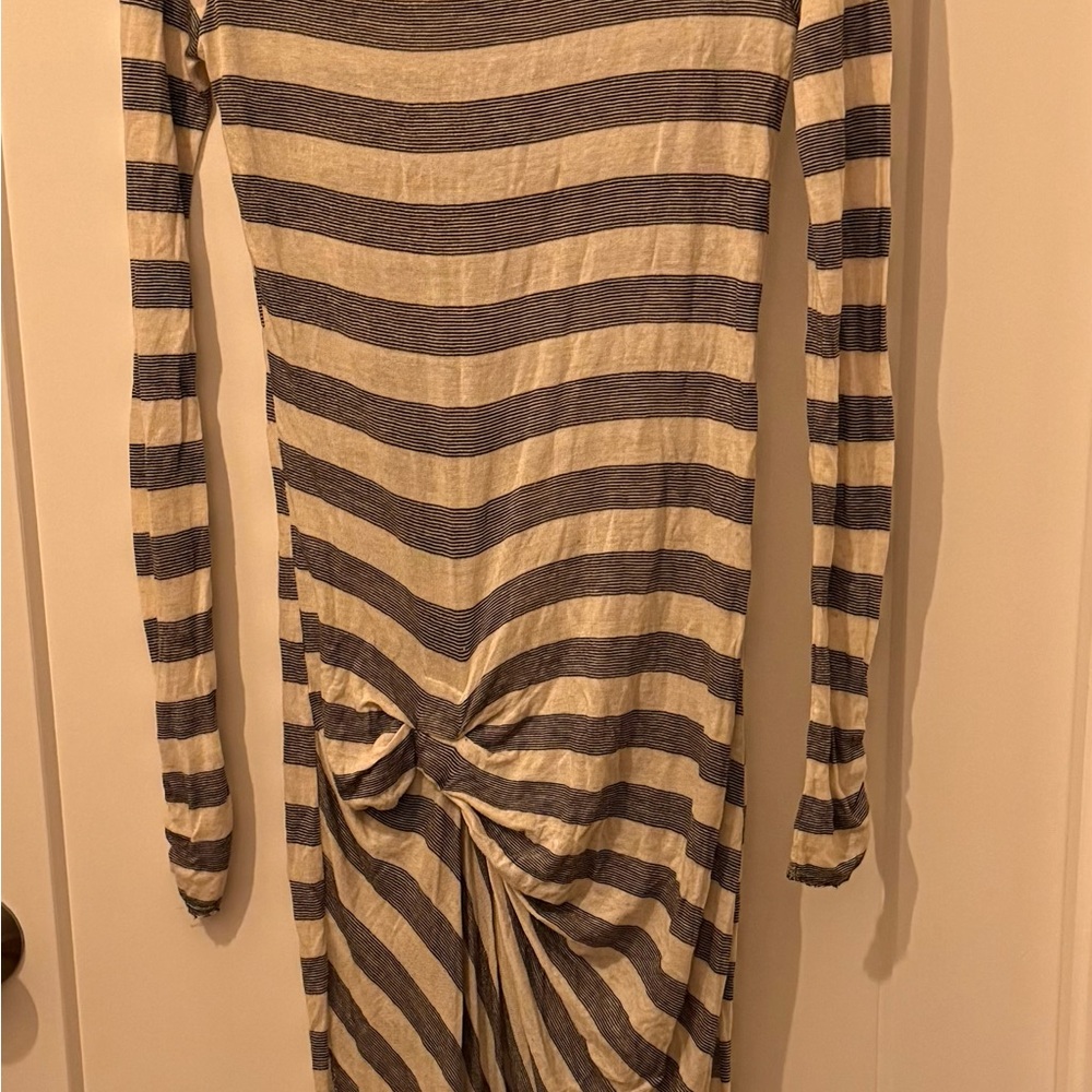 Striped Long Sleeve Twist-Knot Dress or swim cover  in Navy and Cream